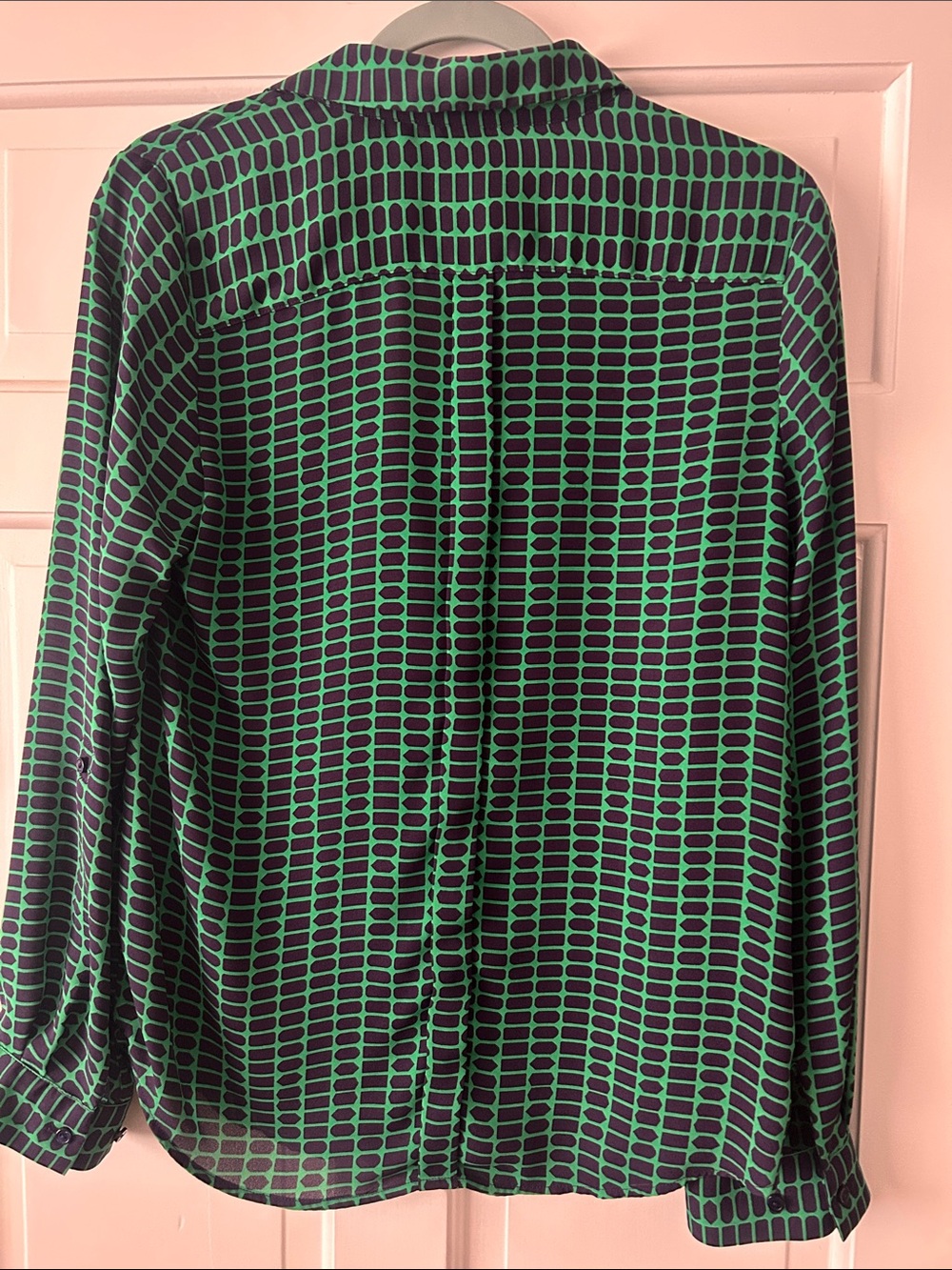 The Limited Ashton Green and Navy Geometric Button-Down Blouse - Picture 5 of 7